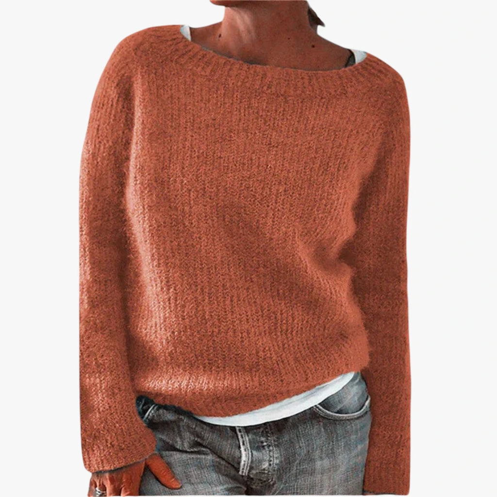 Dame Tynd Sweater med Ribbet Halsudskæring