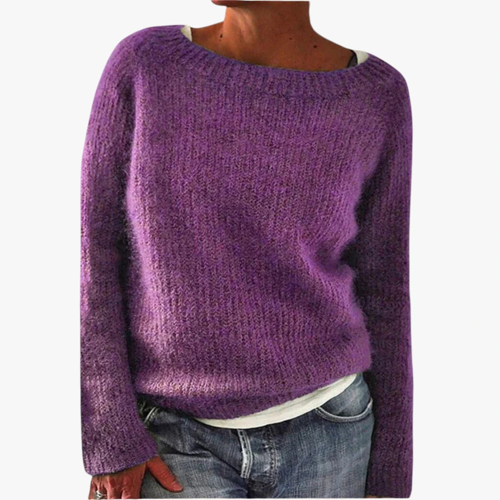 Dame Tynd Sweater med Ribbet Halsudskæring