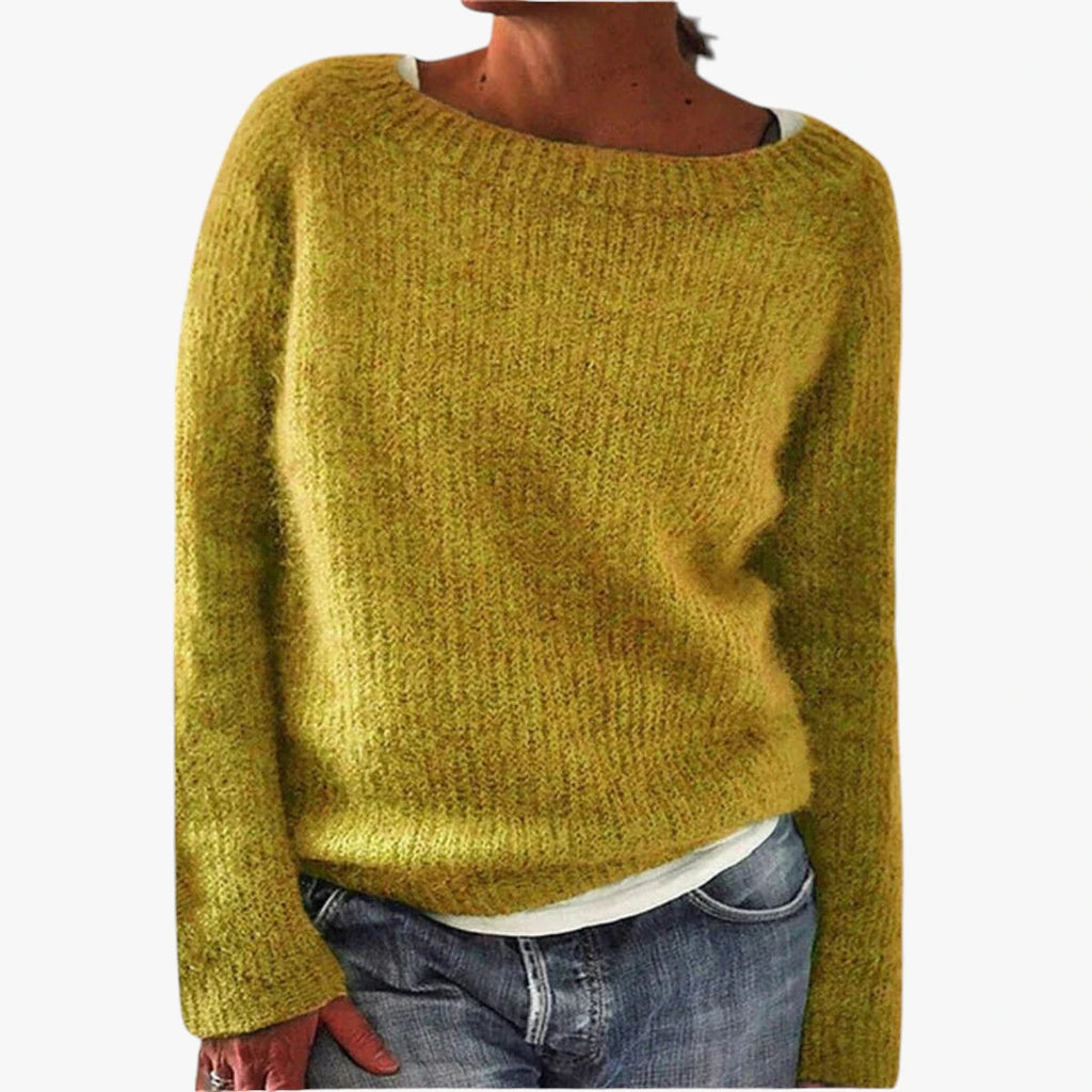 Dame Tynd Sweater med Ribbet Halsudskæring