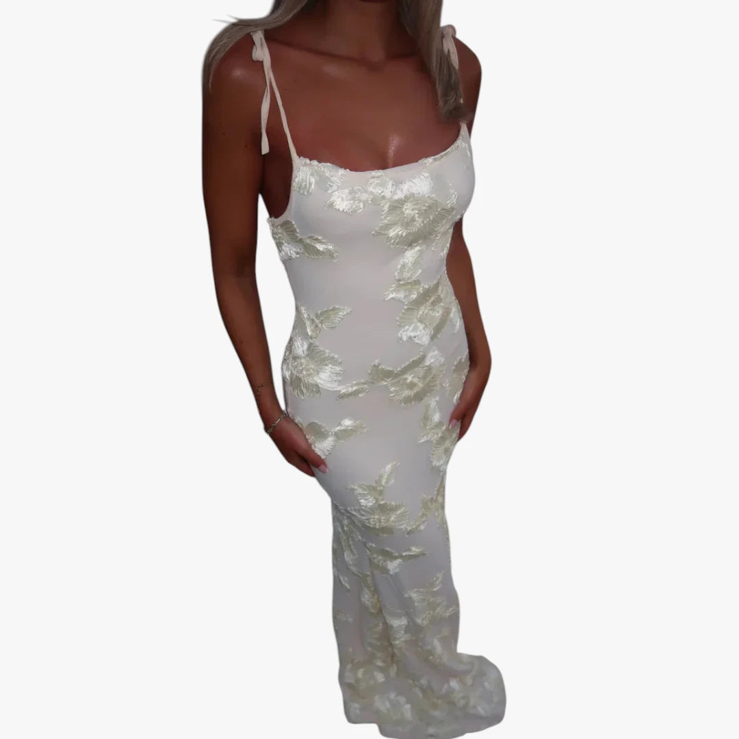 Dame Uden Ærmer Maxi Kjole til Bryllup med Blomster detalje