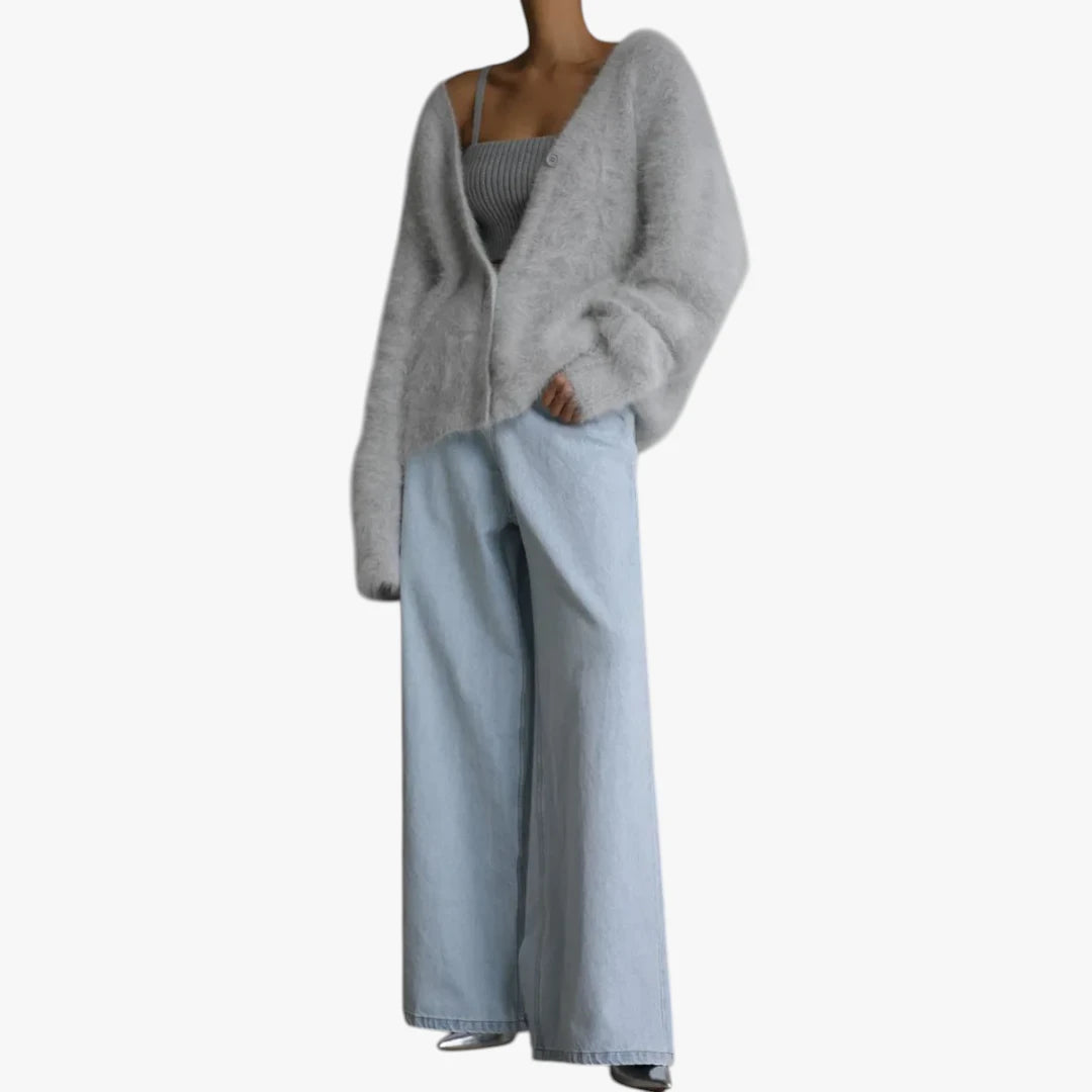 Dame V-Hals Cardigan med  Knapper