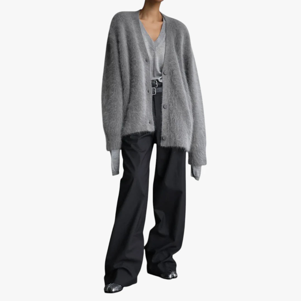 Dame V-Hals Cardigan med  Knapper