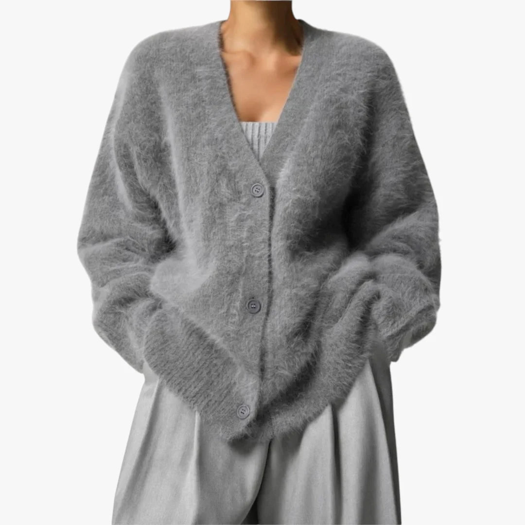 Dame V-Hals Cardigan med  Knapper