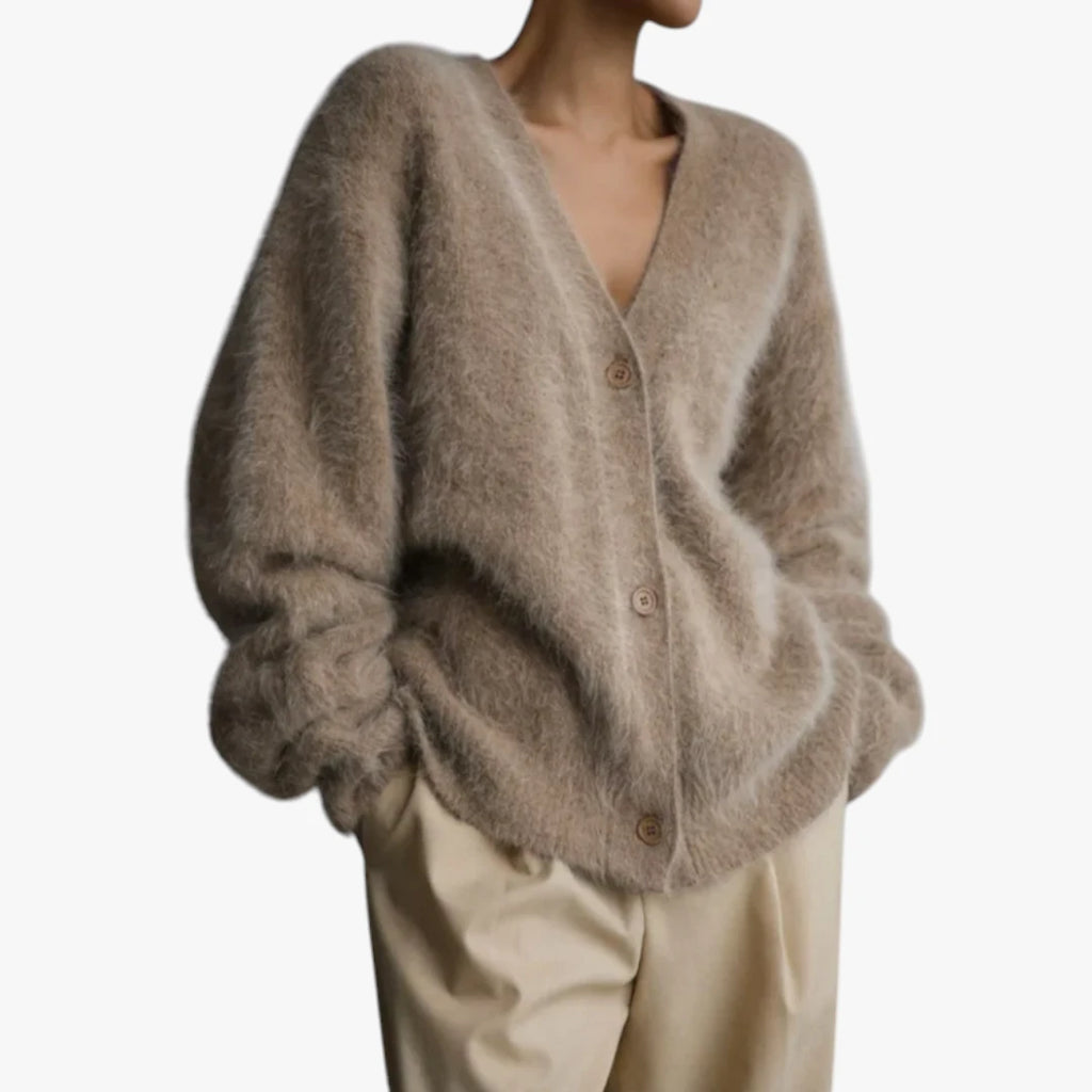 Dame V-Hals Cardigan med  Knapper