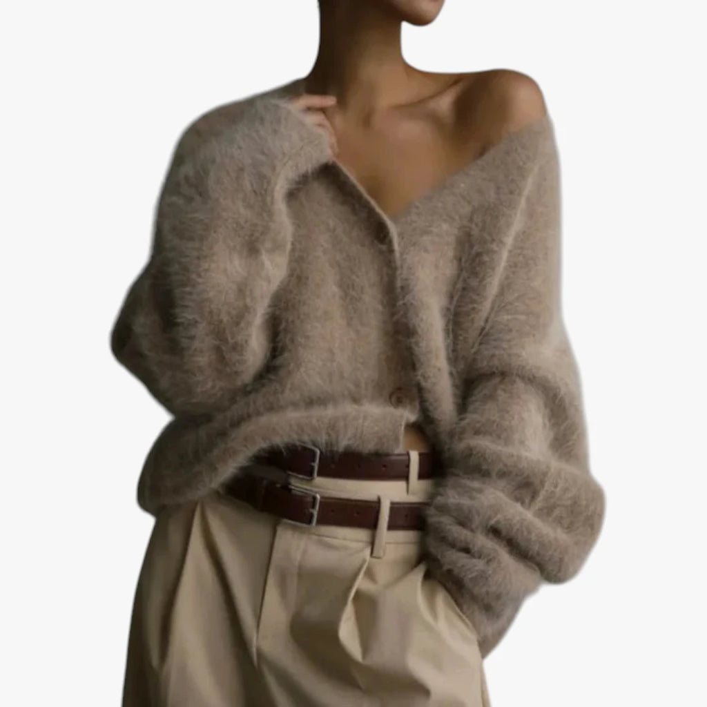 Dame V-Hals Cardigan med  Knapper