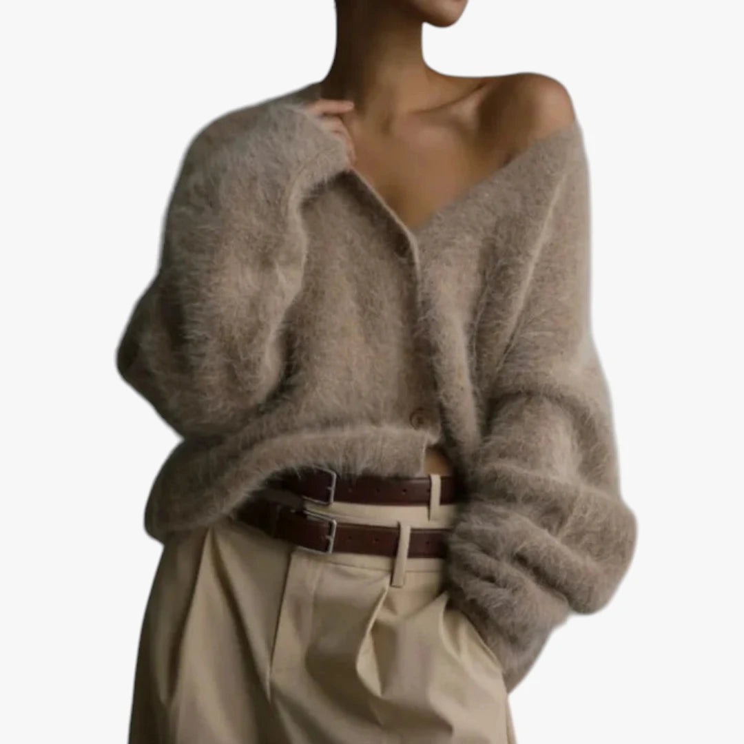 Dame V-Hals Cardigan med  Knapper