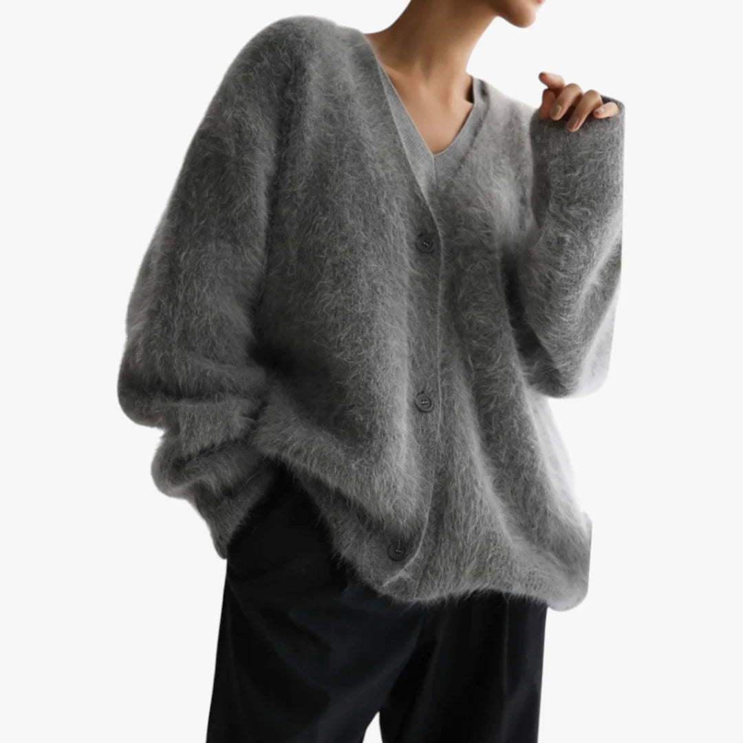 Dame V-Hals Cardigan med  Knapper