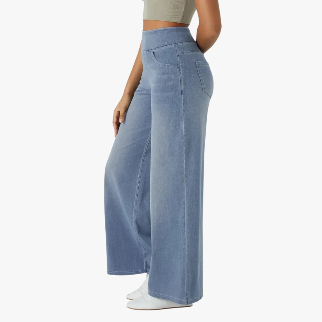 Dame Vide Jeans med Elastik i Taljen og Lommer