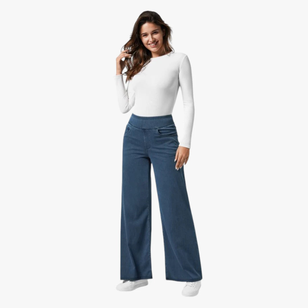 Dame Vide Jeans med Elastik i Taljen og Lommer