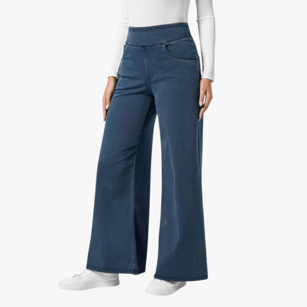 Dame Vide Jeans med Elastik i Taljen og Lommer