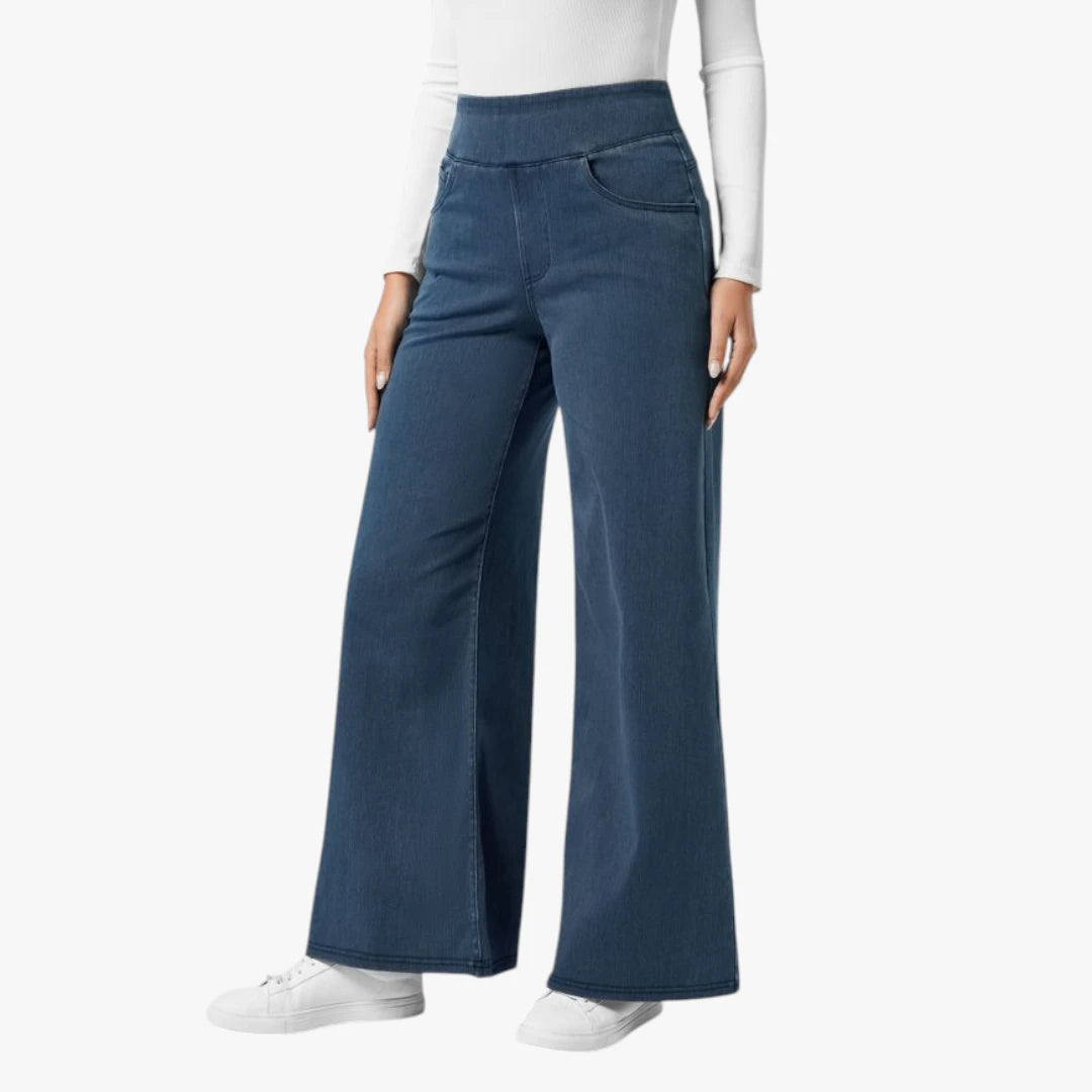 Dame Vide Jeans med Elastik i Taljen og Lommer