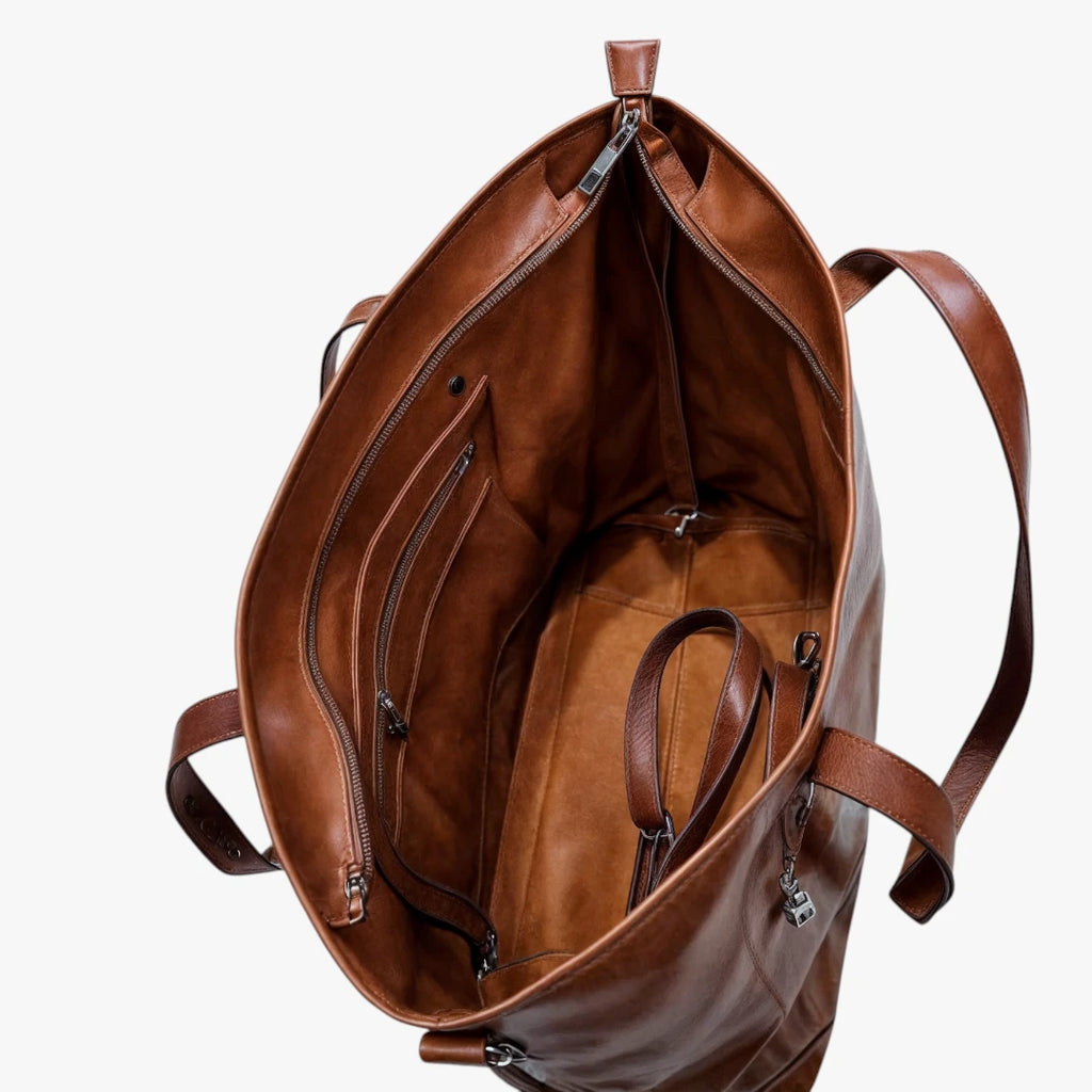 Dame Vintage Stor Skuldertaske med Rem og Mange Rum