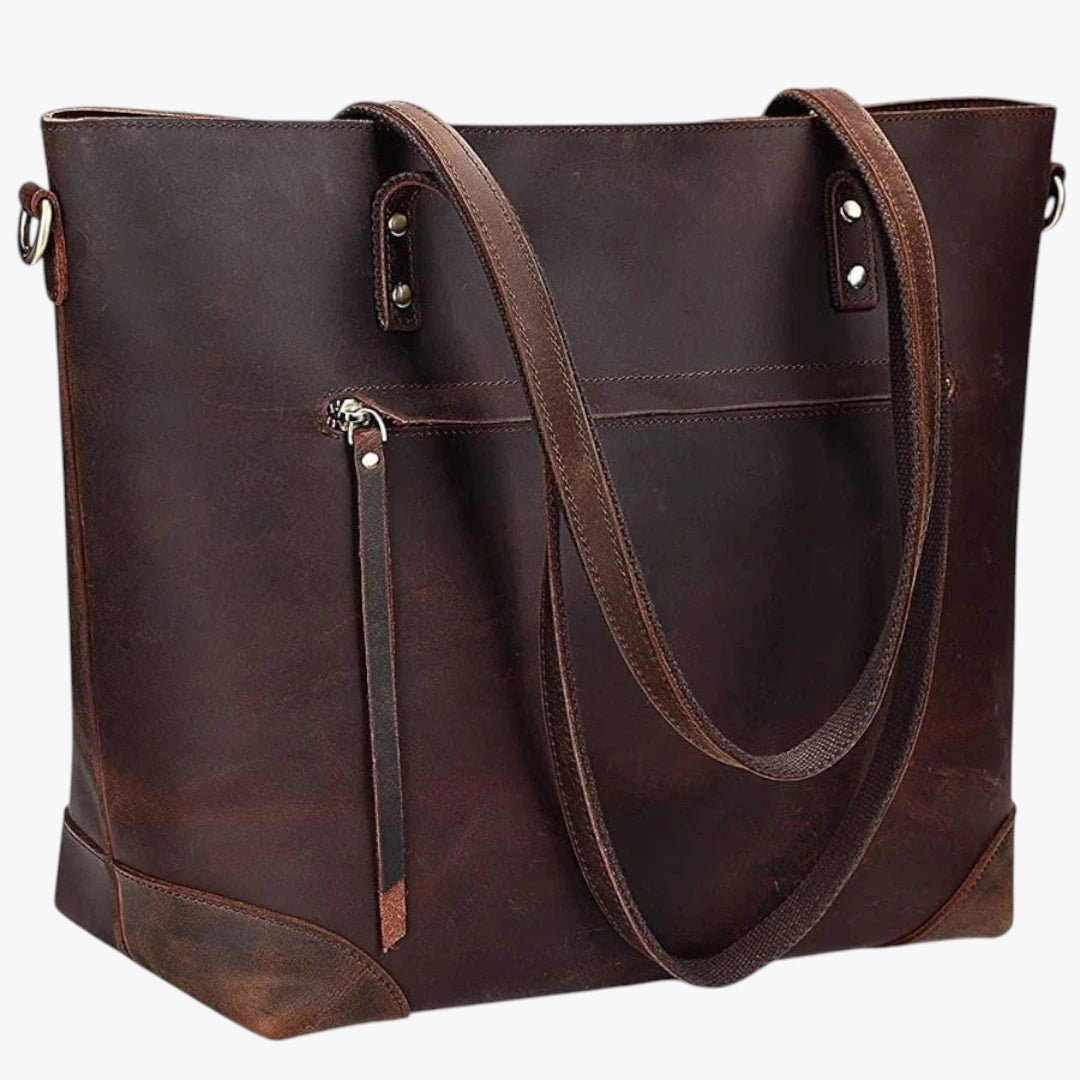 Dame Vintage Stor Skuldertaske med Rem og Mange Rum