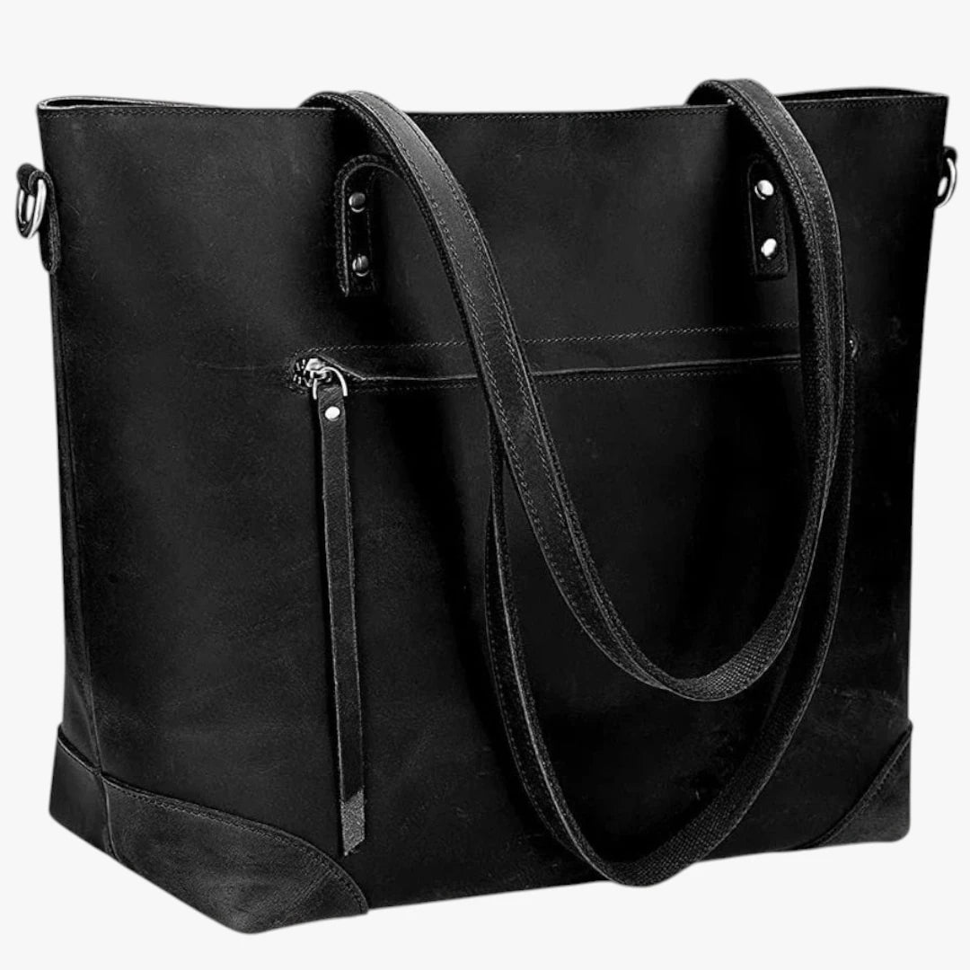 Dame Vintage Stor Skuldertaske med Rem og Mange Rum