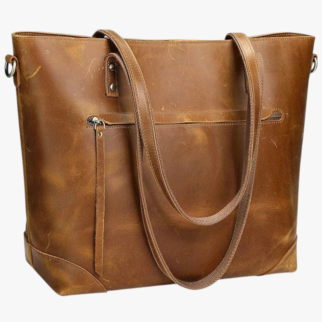 Dame Vintage Stor Skuldertaske med Rem og Mange Rum