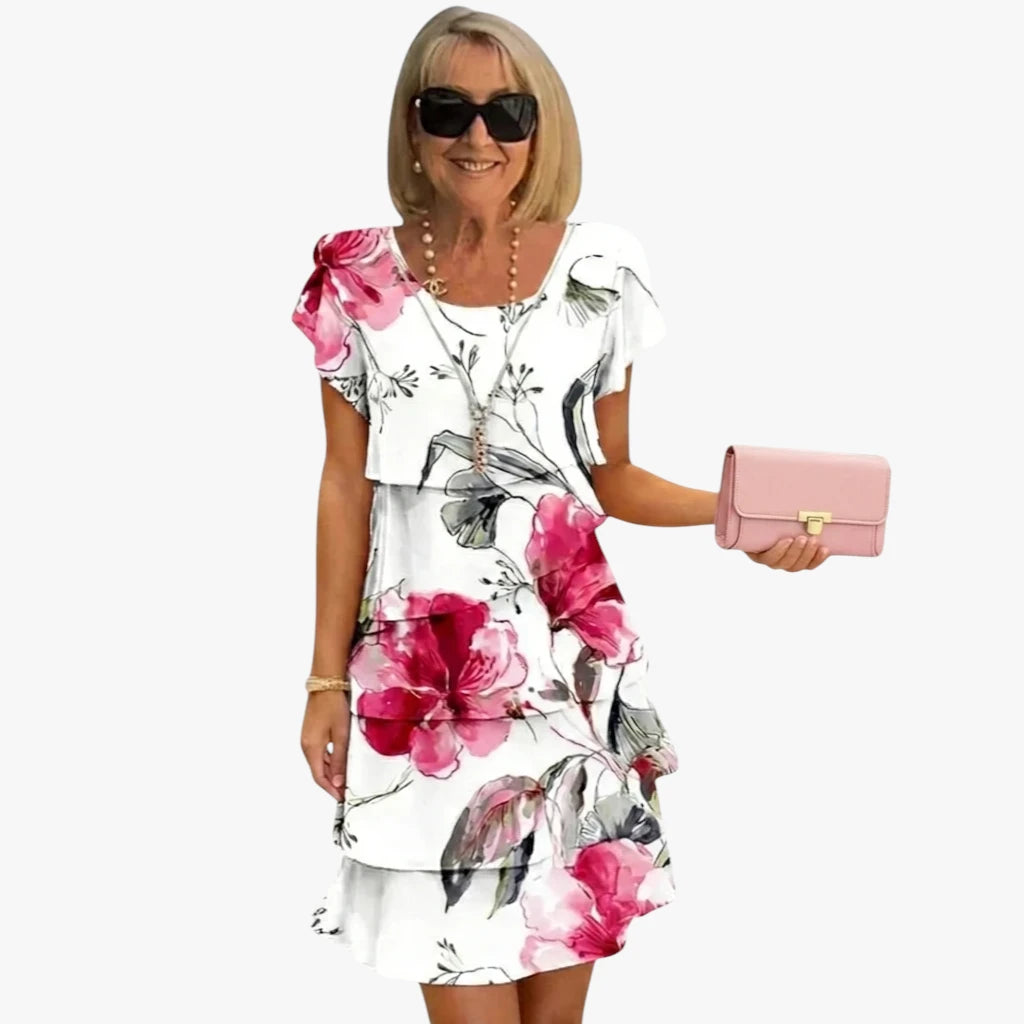 Dame Blomstret Mini Sommerkjole med Flæser
