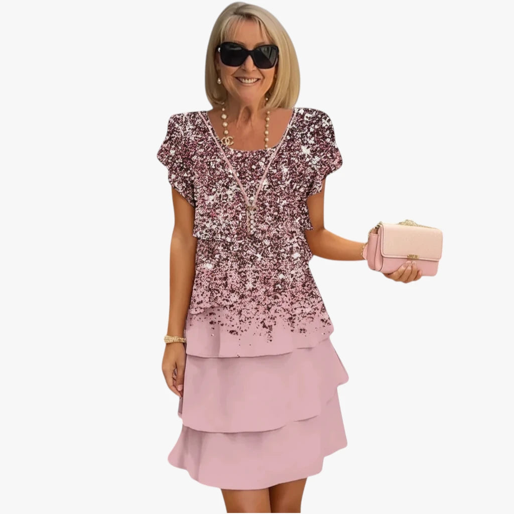 Dame Blomstret Mini Sommerkjole med Flæser