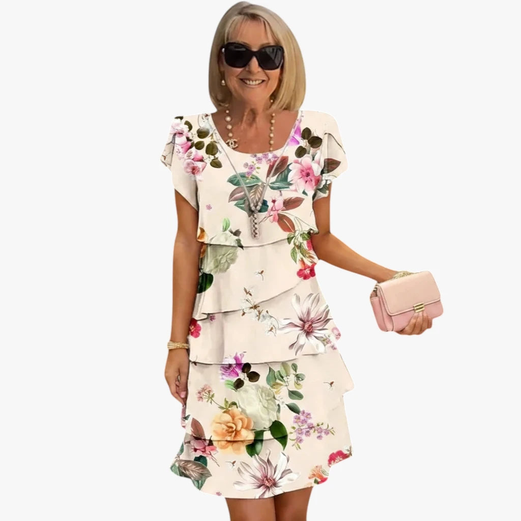 Dame Blomstret Mini Sommerkjole med Flæser