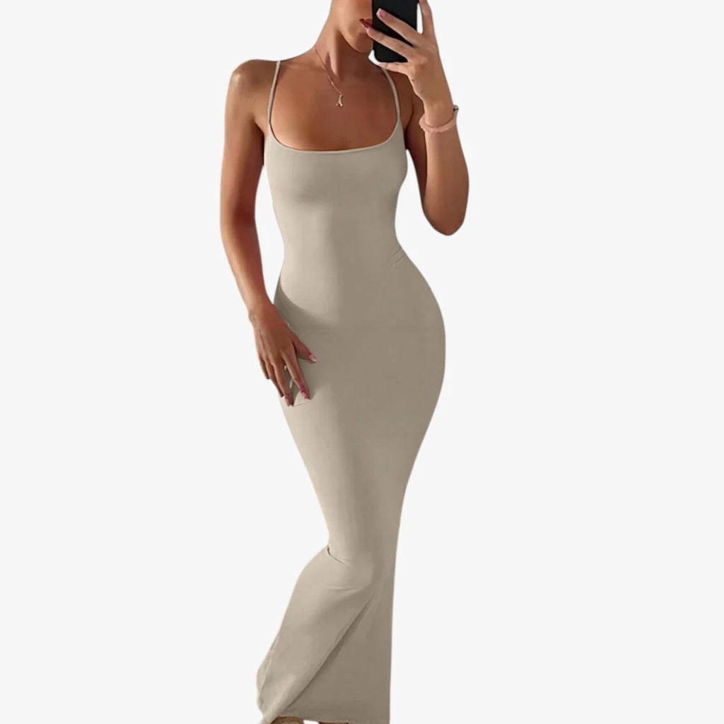 Dame Elegant Maxi Sommerkjole med Åben Ryg
