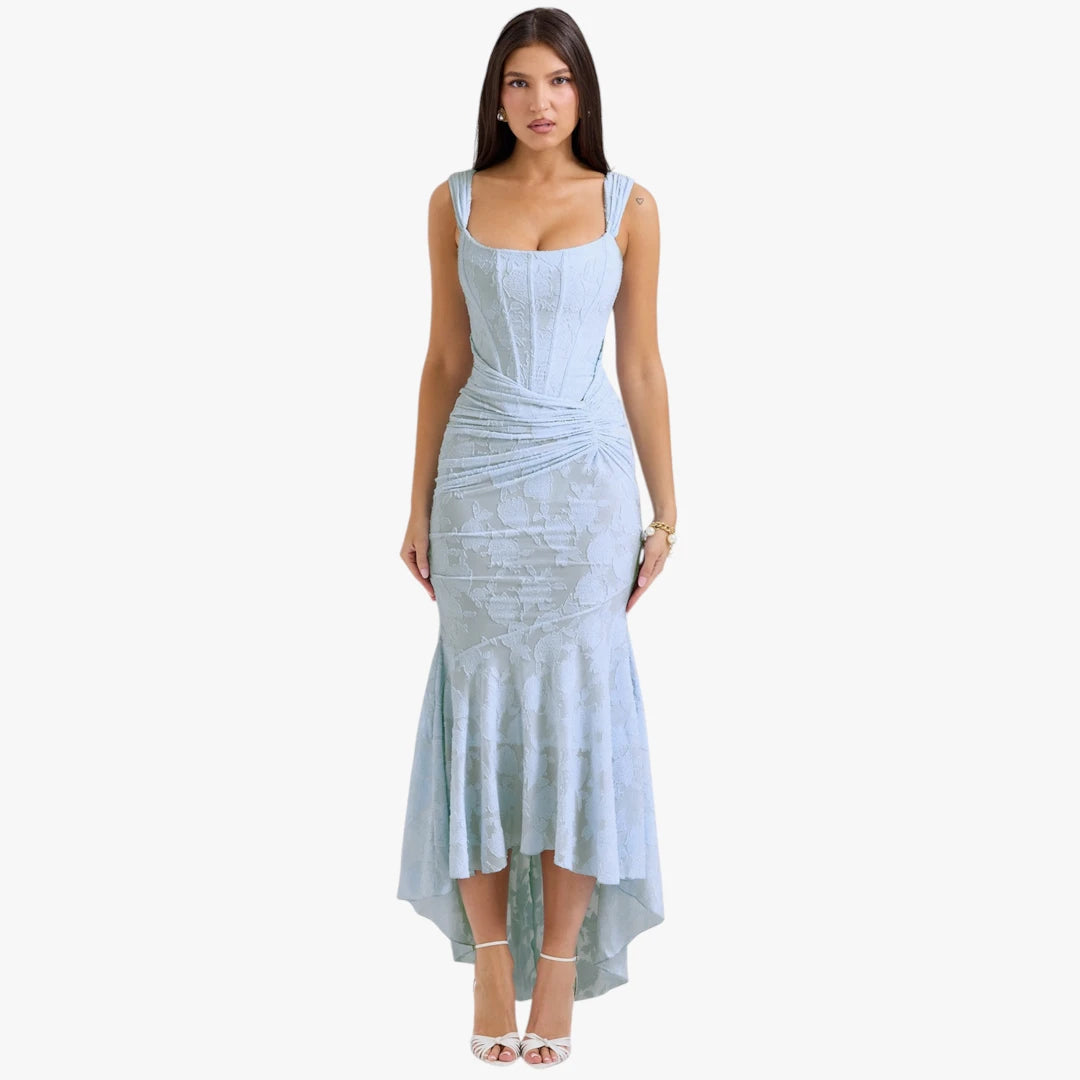 Dame Elegant Midi Kjole til Bryllup med Blomstret Detalje