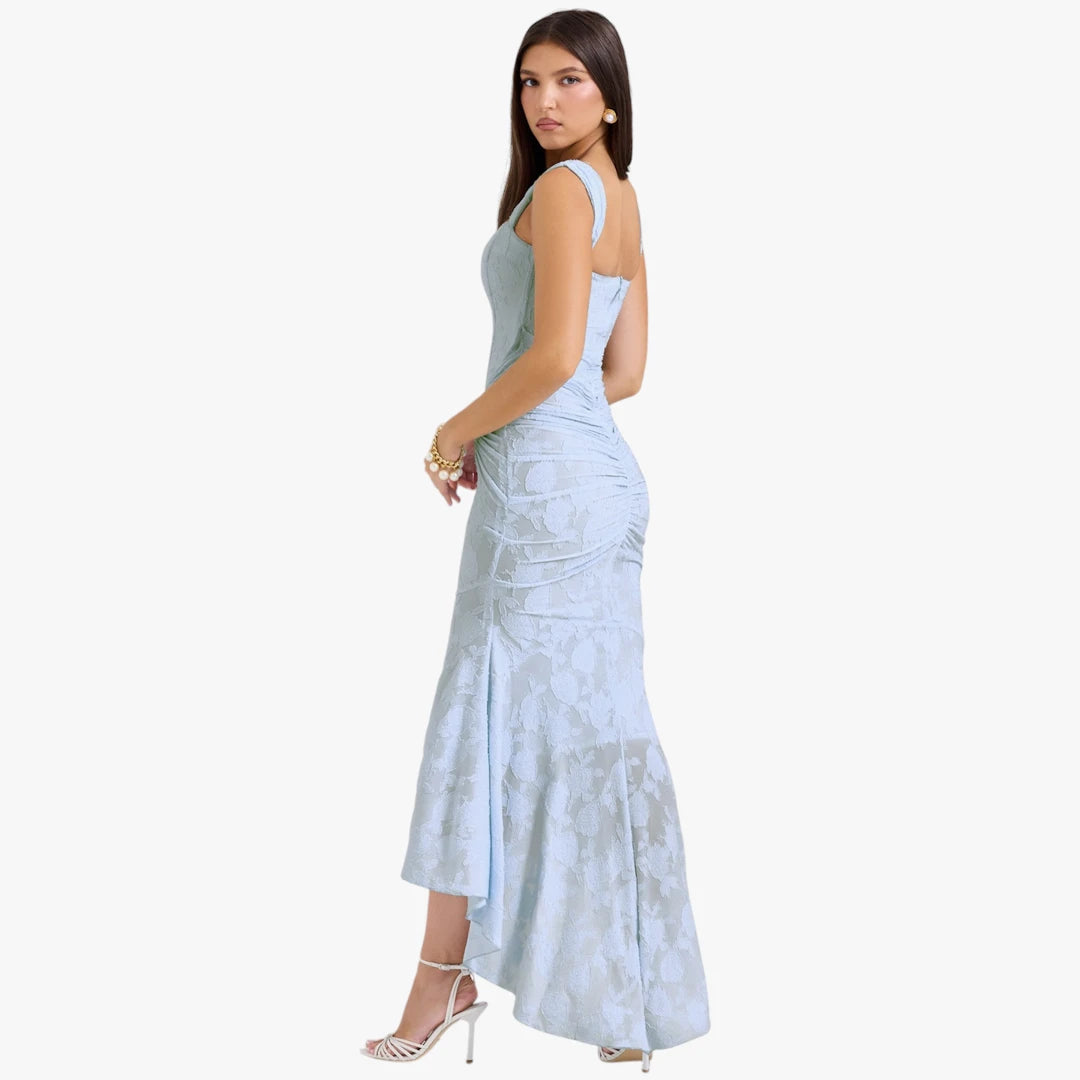Dame Elegant Midi Kjole til Bryllup med Blomstret Detalje
