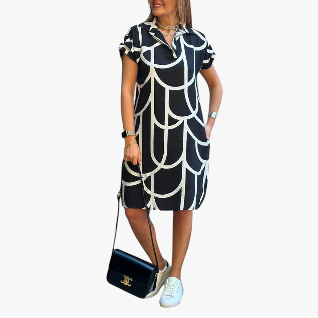 Dame Elegant Midi Sommerkjole med Grafisk Mønster