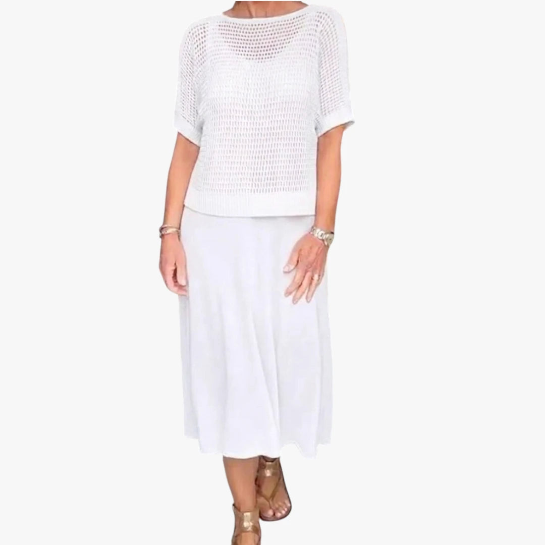Dame Elegant Midi Sommerkjole med Hæklet Cover