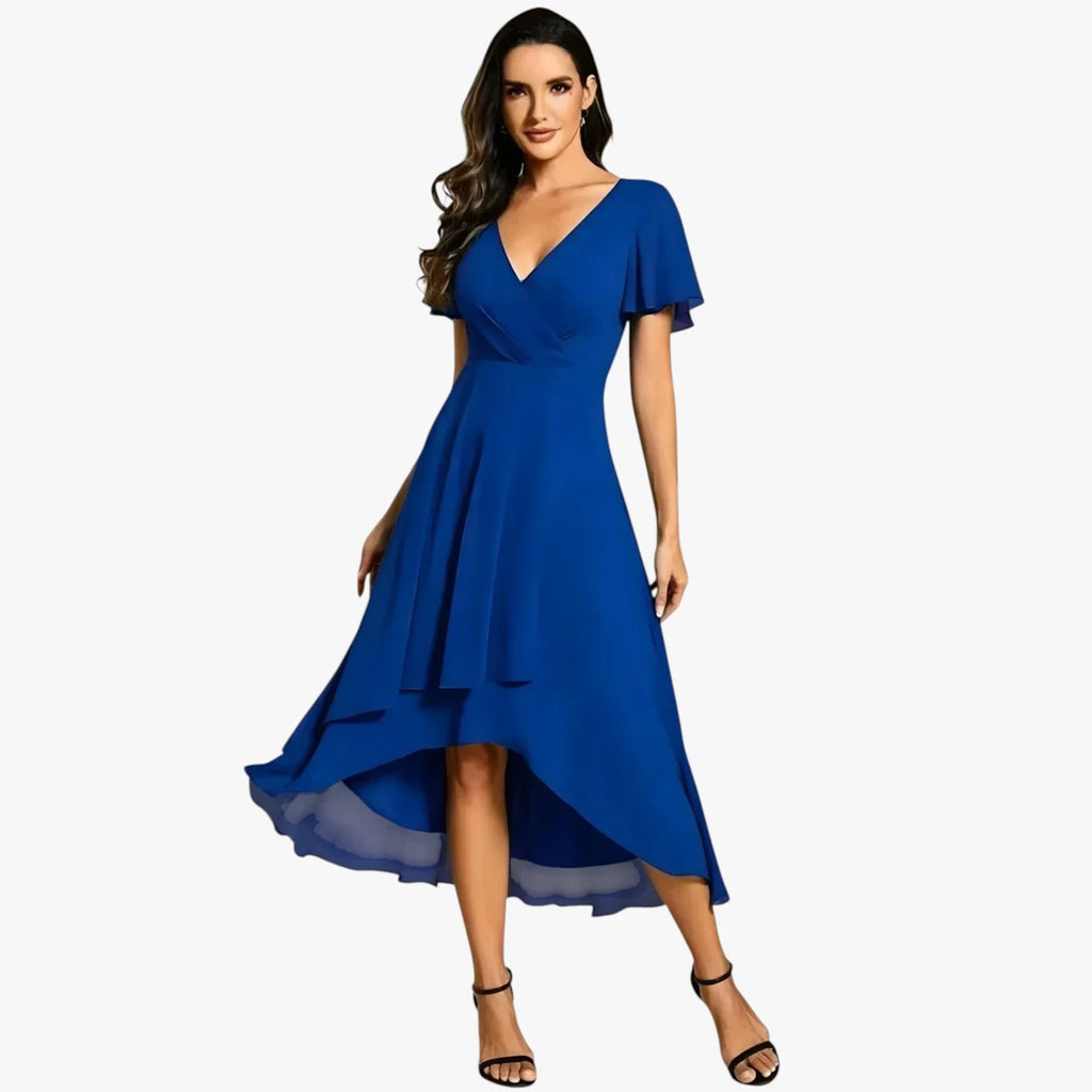 Dame Festlig Midi Kjole til Bryllup med Flæser