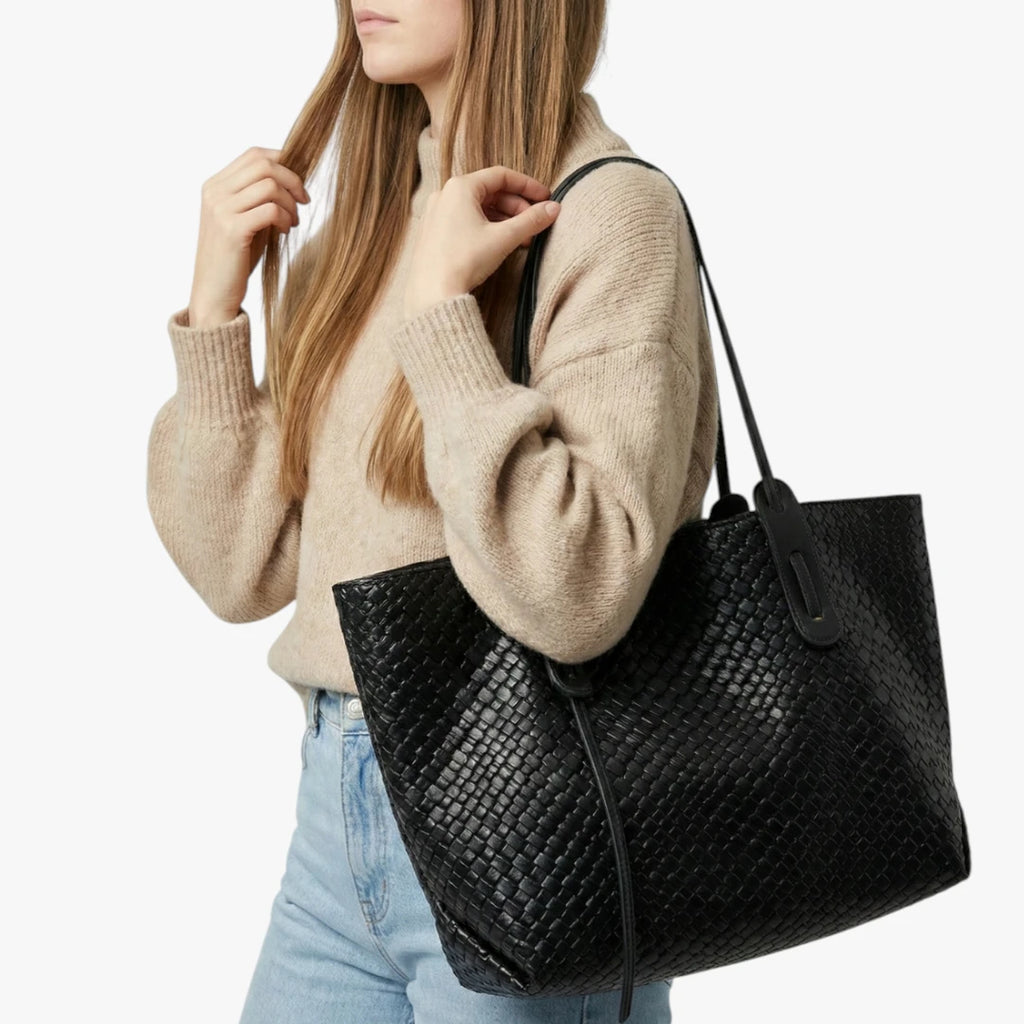 Dame Flettet Skuldertaske med Lynlås og Plads til Computer
