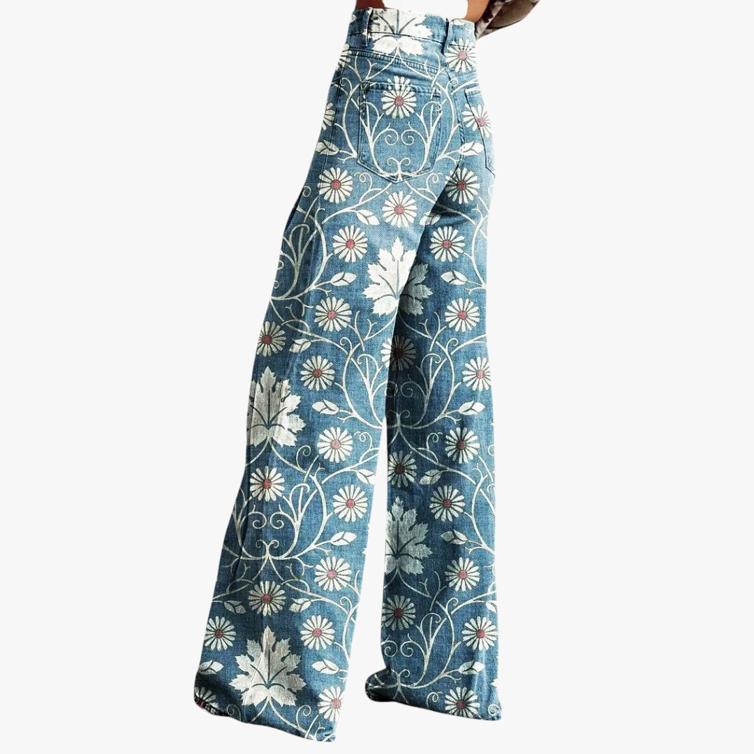 Dame Højtajlede Jeans med Print og Brede Ben