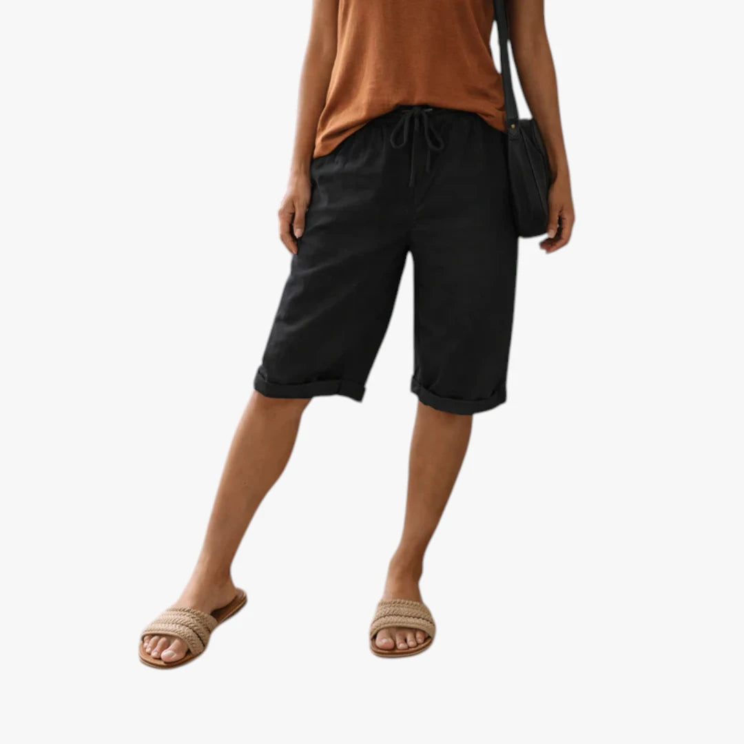 Dame Løs Knælange Shorts med Sidelommer