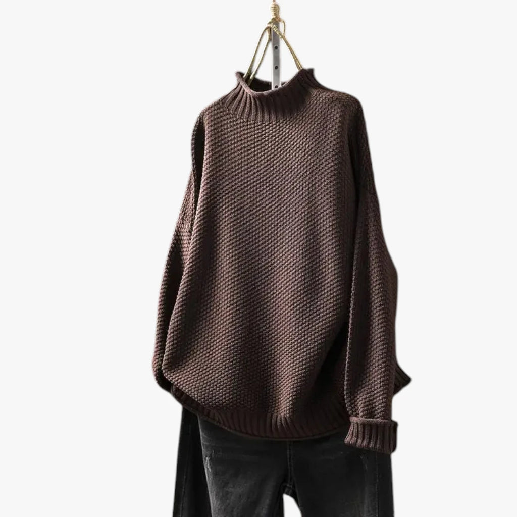 Dame Oversize Striktrøje med Rullekrave