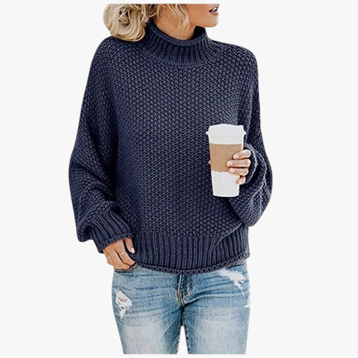 Dame Oversized Striktrøje med Rullekrave
