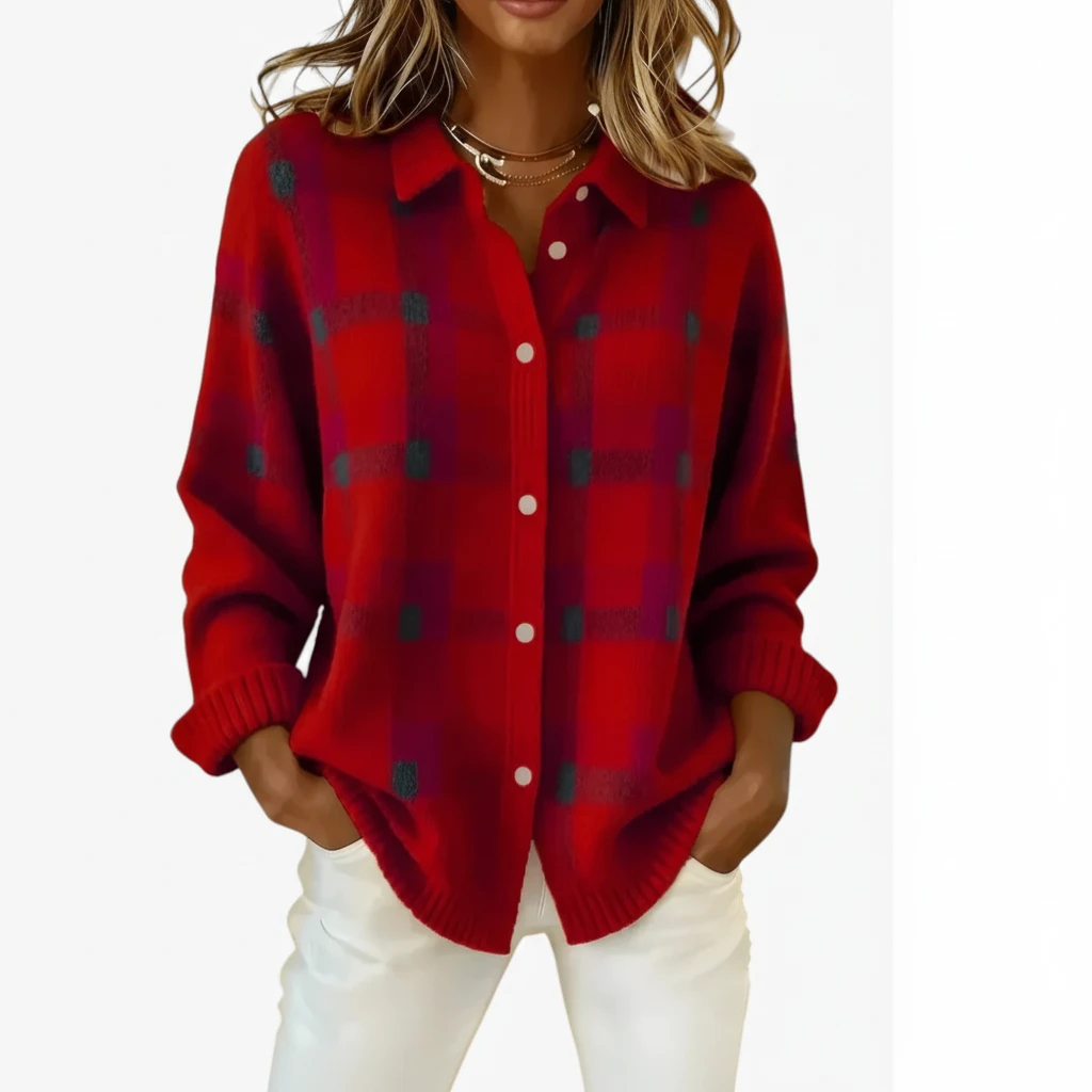 Dame Stribet Cardigan med Knapper