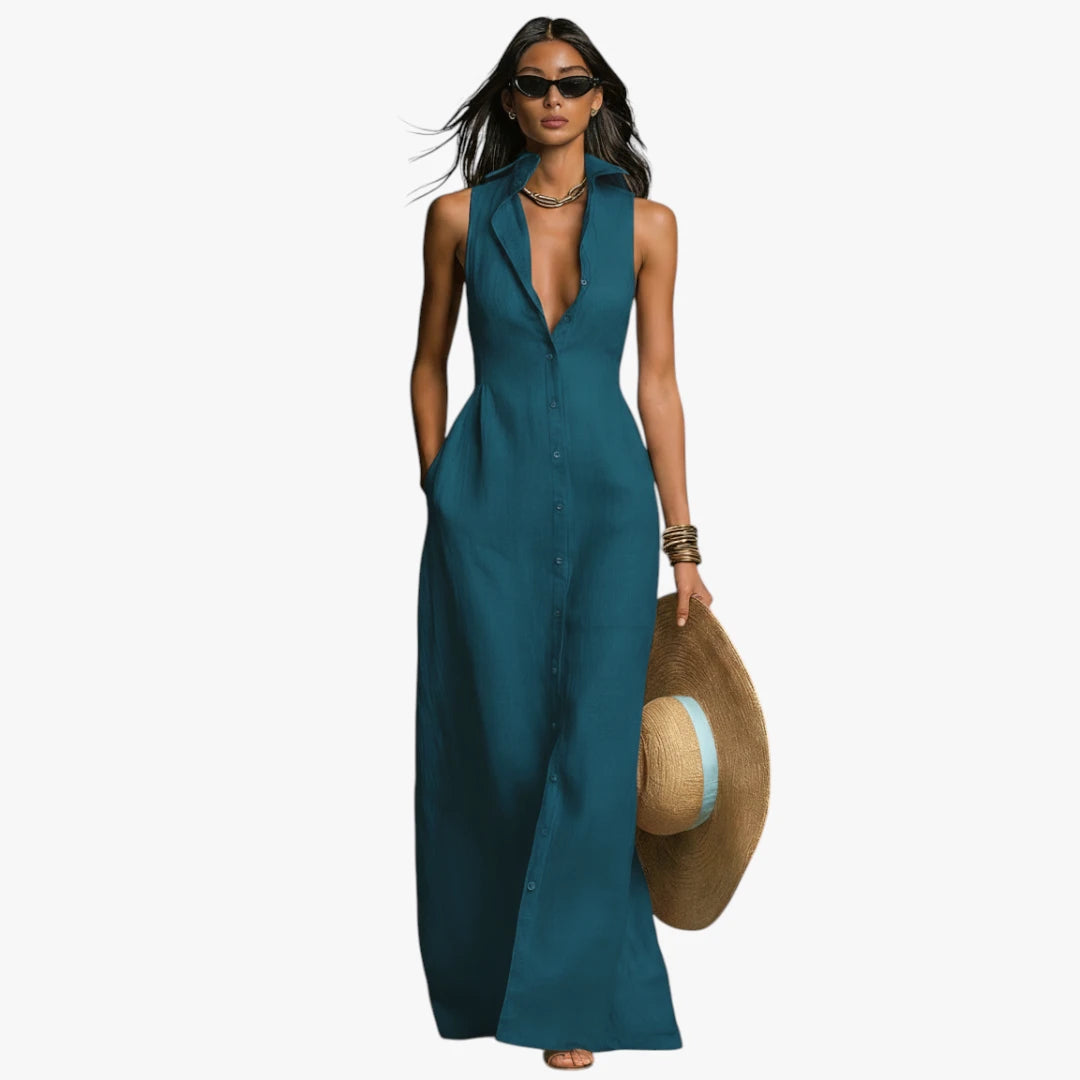 Dame Elegant Maxi Sommerkjole med Krave