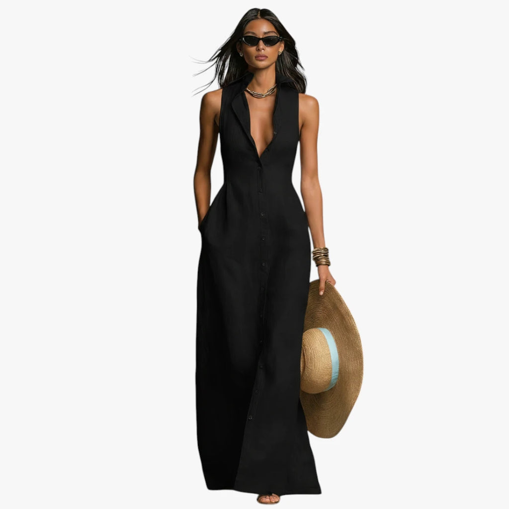 Dame Elegant Maxi Sommerkjole med Krave