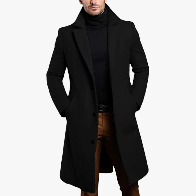 Herre Lang Slim Fit Frakke med Sidelommer
