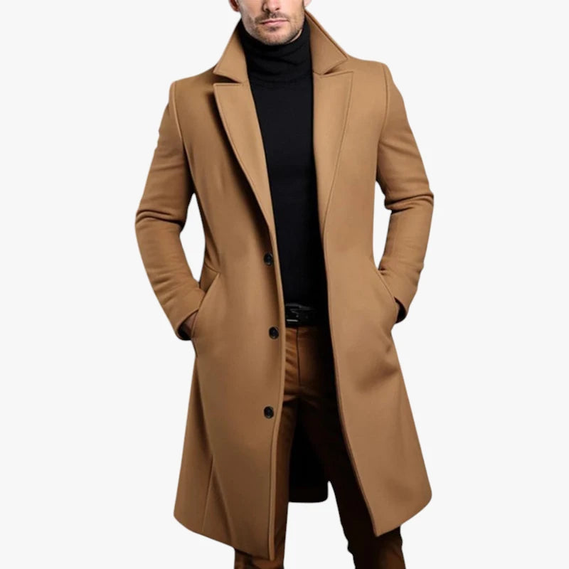 Herre Lang Slim Fit Frakke med Sidelommer