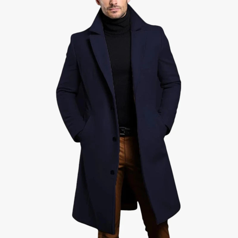 Herre Lang Slim Fit Frakke med Sidelommer