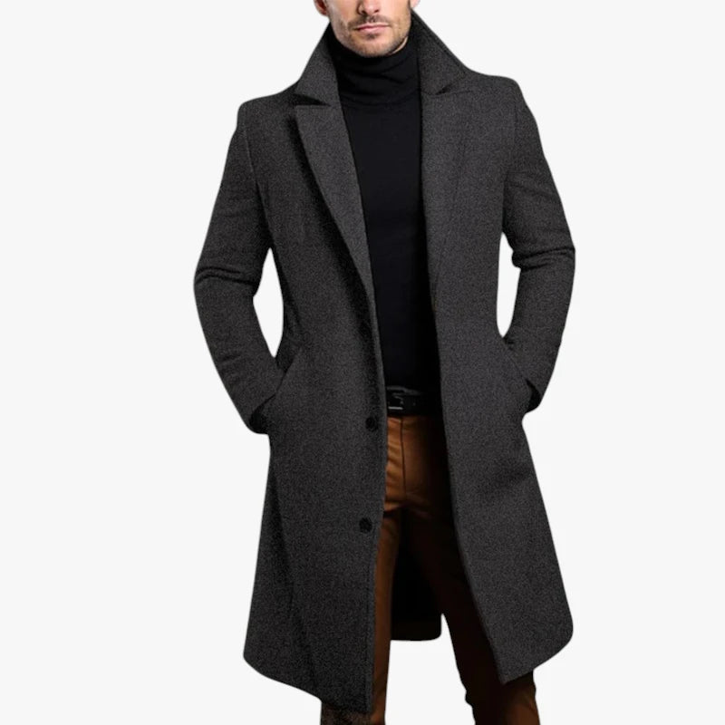 Herre Lang Slim Fit Frakke med Sidelommer