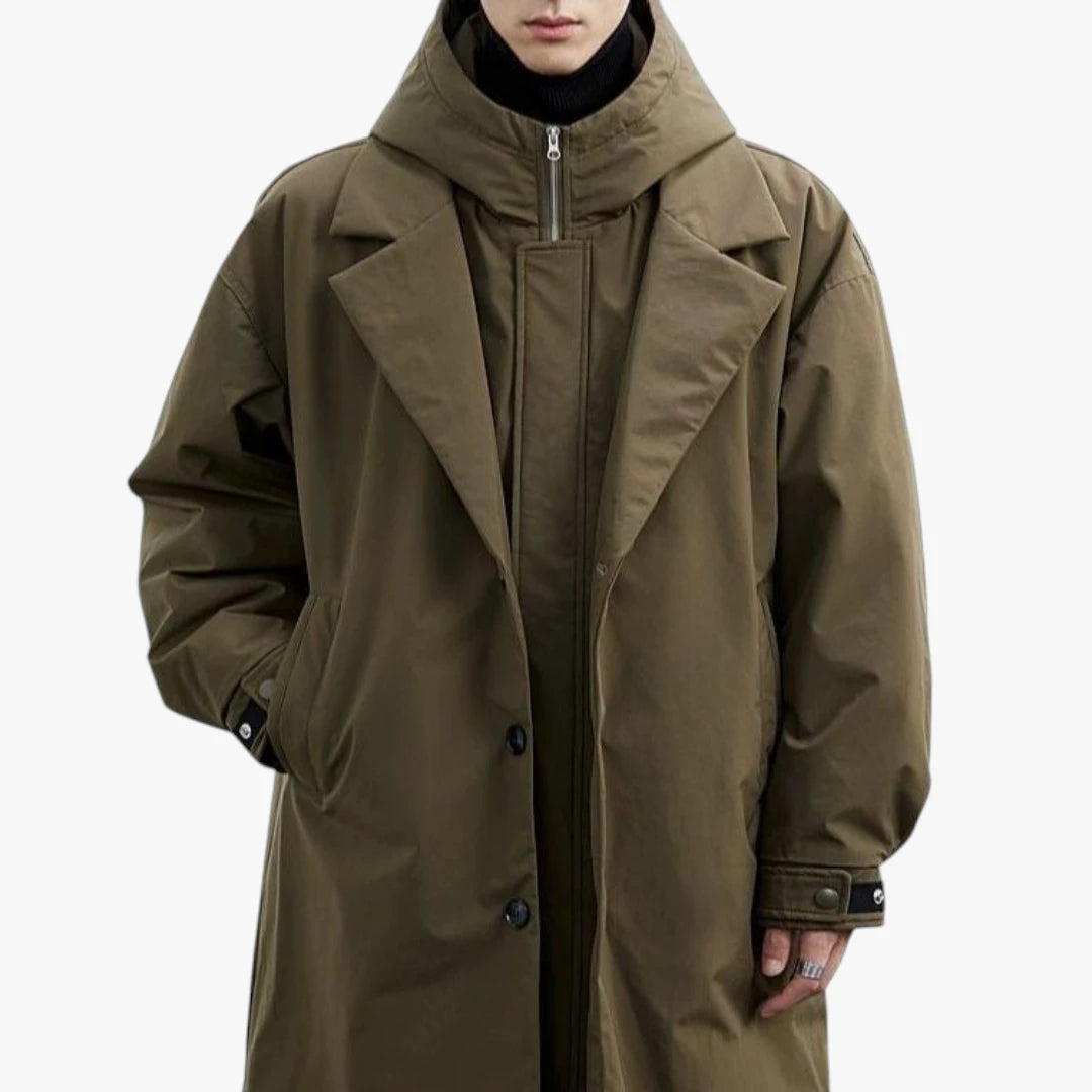 Herre Lang Varm Vinterfrakke med Hætte