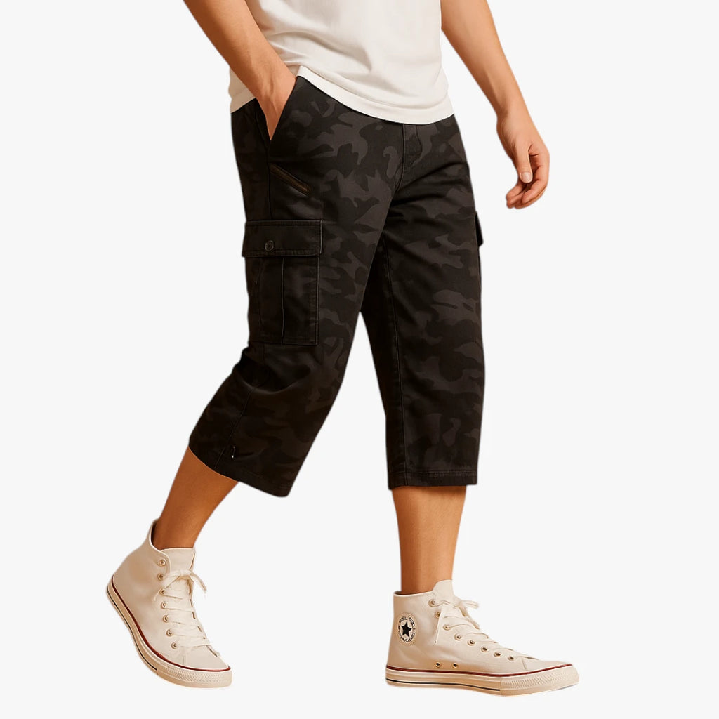 Herre Lange Cargoshorts med Lommer og Knapper