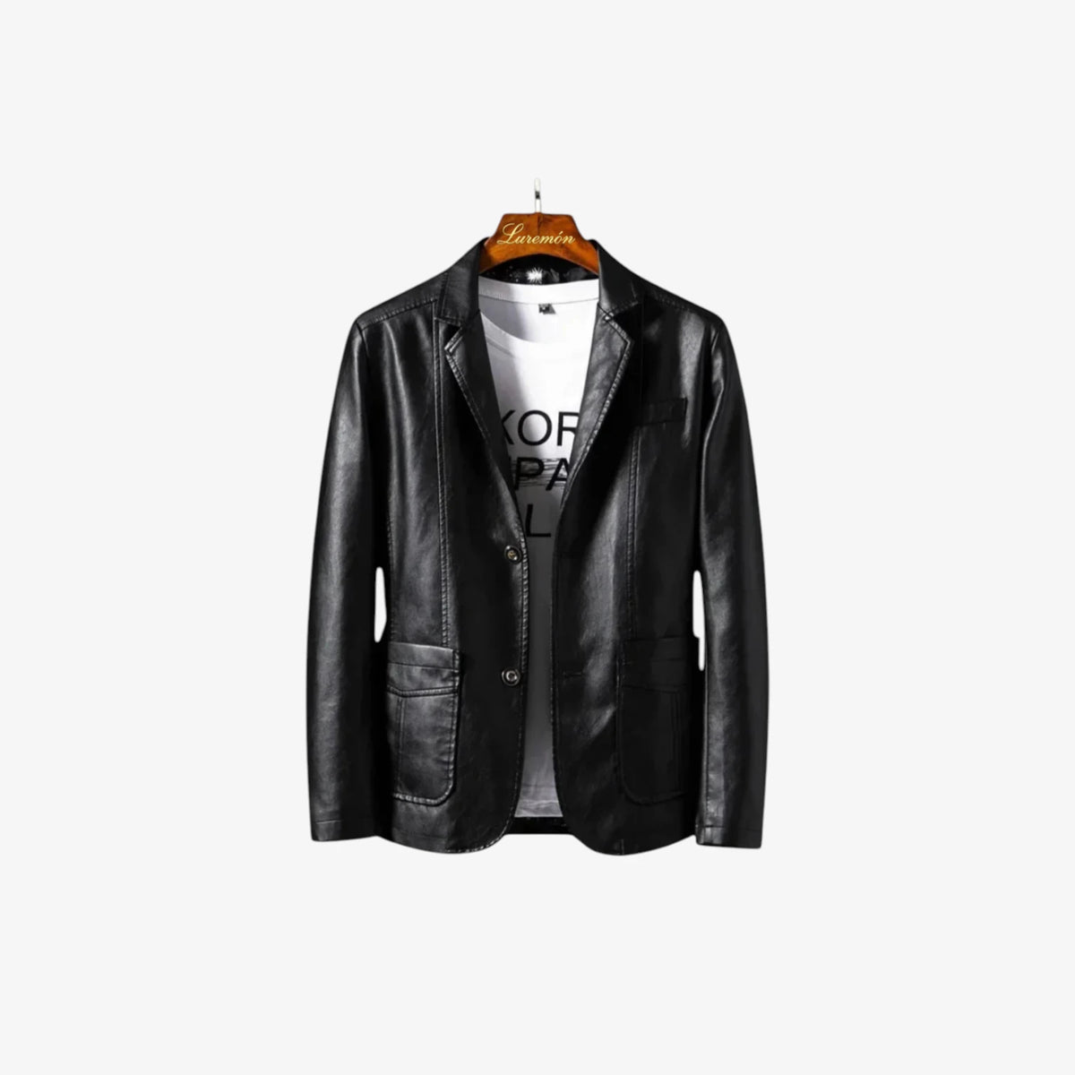 Herre Slim Fit Læderjakke med For