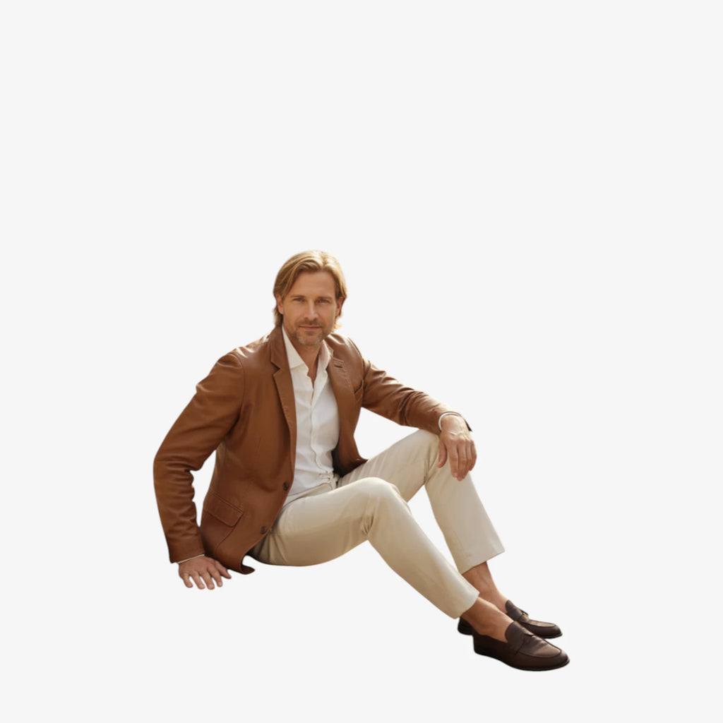 Herre Slim Fit Læderjakke med For