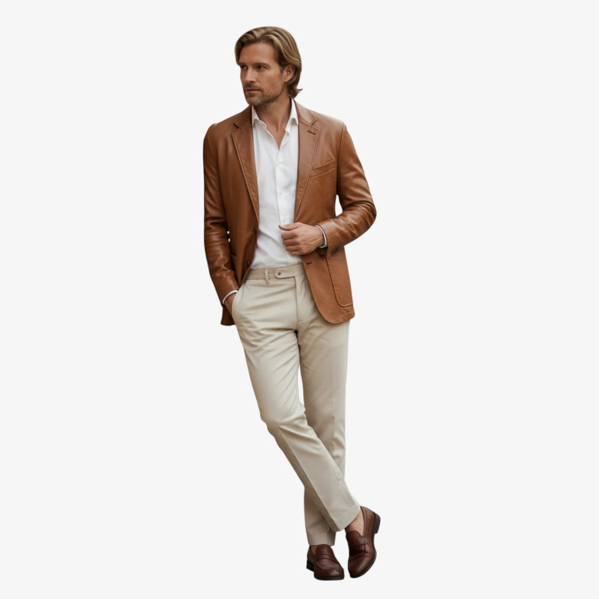 Herre Slim Fit Læderjakke med For
