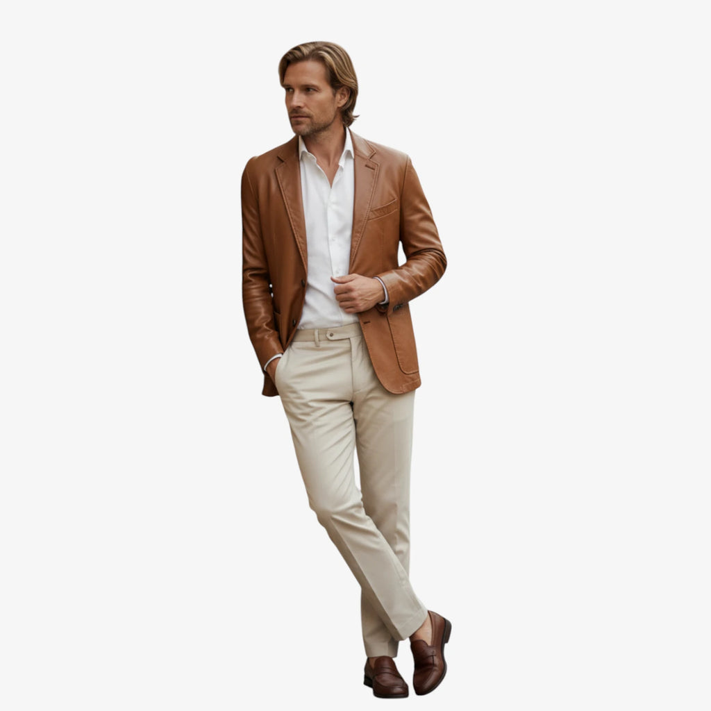Herre Slim Fit Læderjakke med For