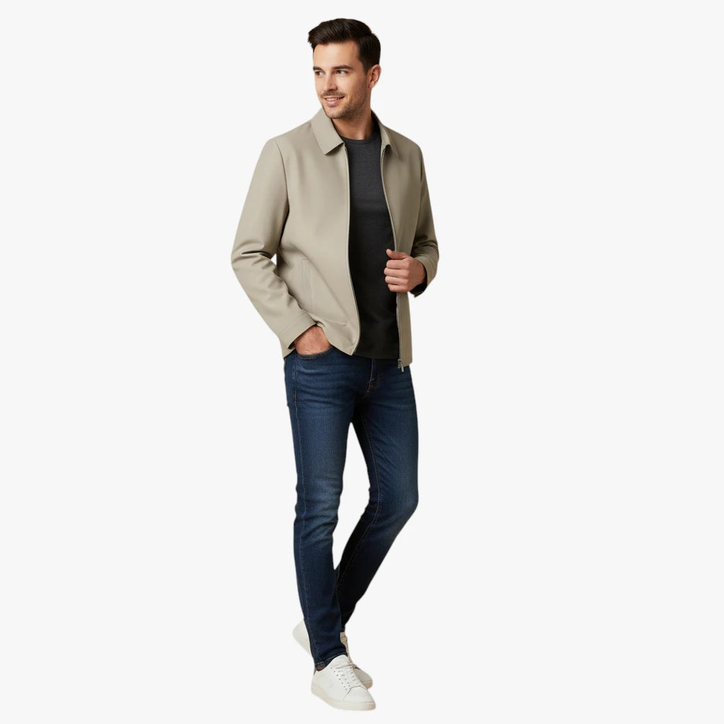 Herre Slim Fit Overgangsjakke med Lynlås