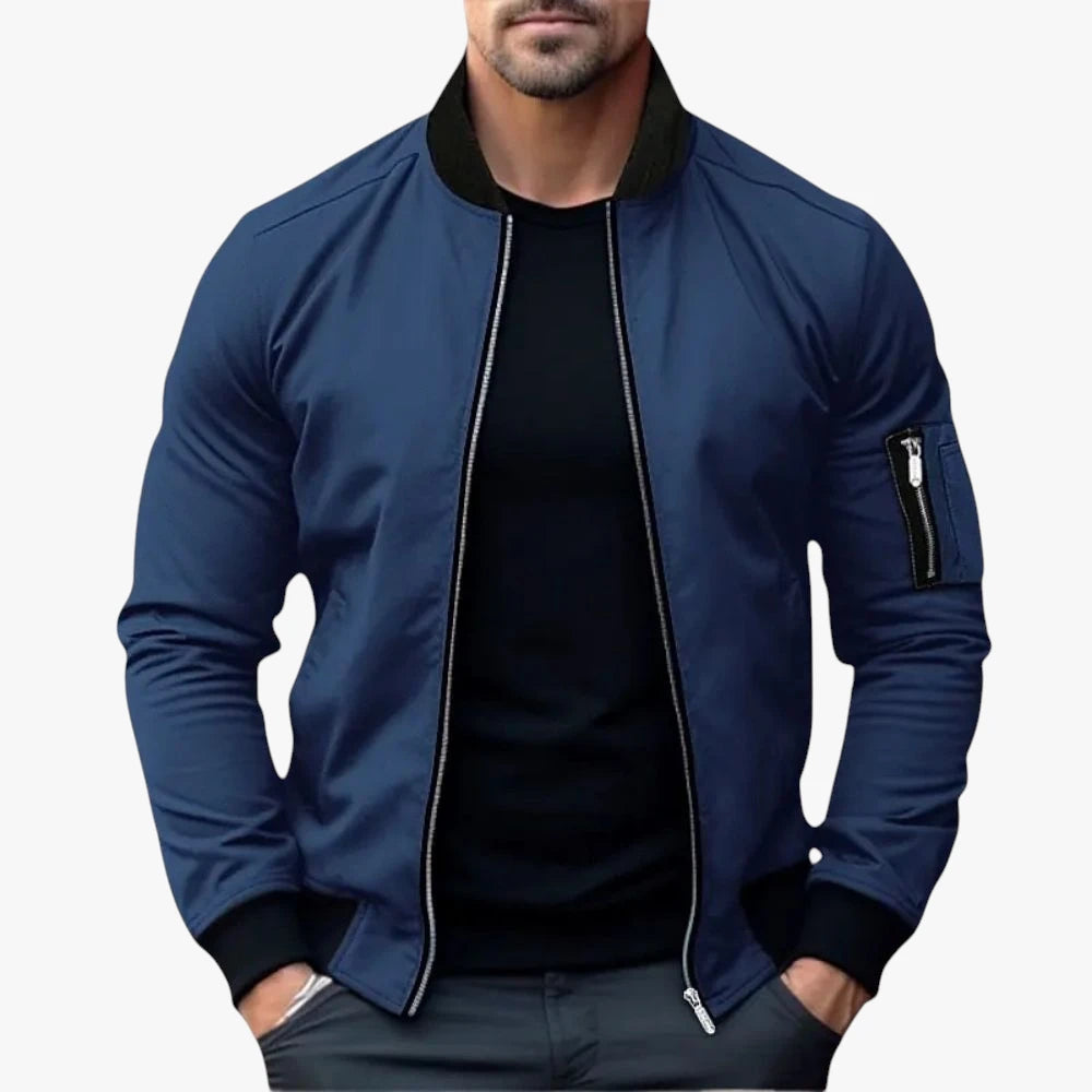 Herre Varm Slim Fit Bomber Overgangsjakke med Ærmelomme