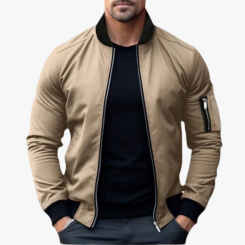 Herre Varm Slim Fit Bomber Overgangsjakke med Ærmelomme