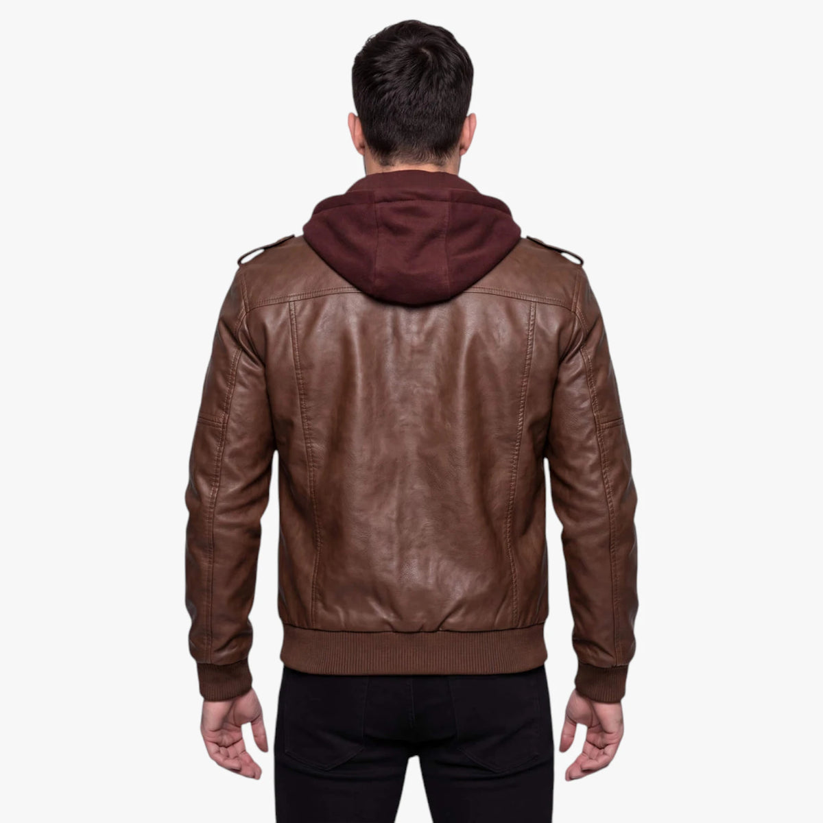 Herre Varm Slim Fit Læderjakke med Hætte